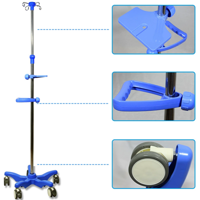 Ruostumattomasta teräksestä lattialla seisova infuusioteline